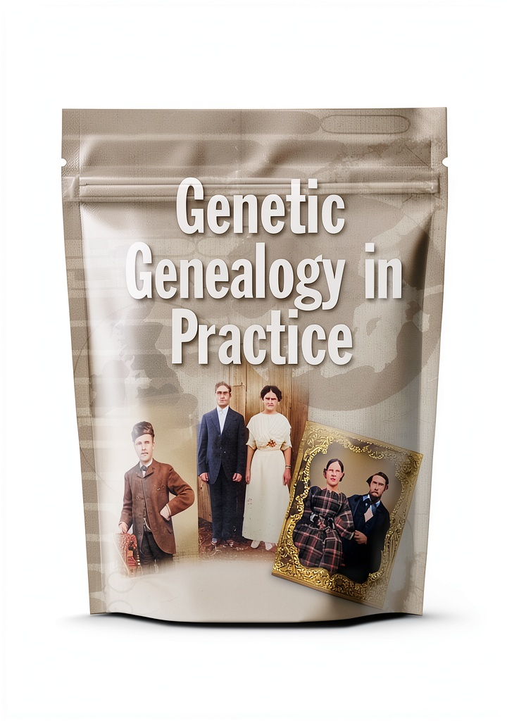 Installing National Genealogical Society Genetics Kindle eBook 240‑Page Guide on a wooden desk